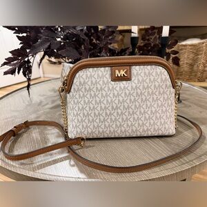 Michael Kors Tan and Cream Logo Crossbody Bag